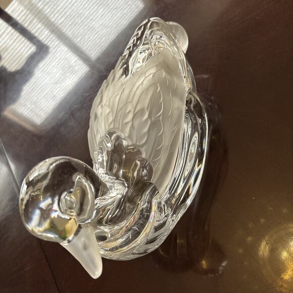 Beautiful Crystal Duck Shape Trinket Dish w/ Lid, Clear and Frosted 10" x 6" - Picture 2 of 8